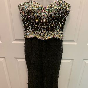 Black beaded evening dress